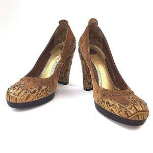 Sam Edelman Womens Tan/Brown Suede/Leather Alligator Round Toe High Heel Sz 6.5